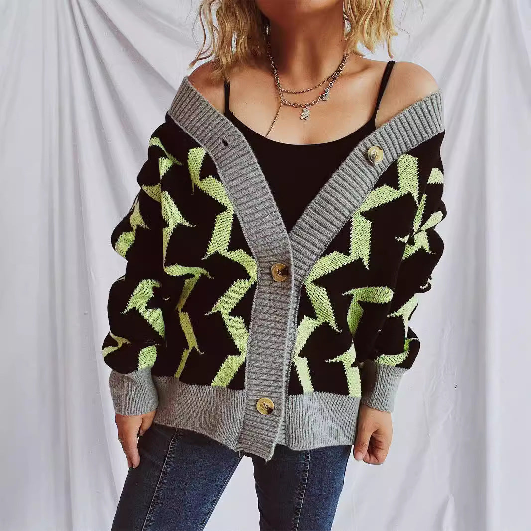 Damen Strickjacke Geometrisches Muster Norvielle