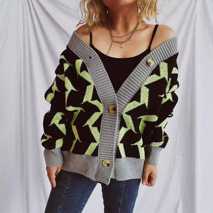 Damen Strickjacke Geometrisches Muster Norvielle