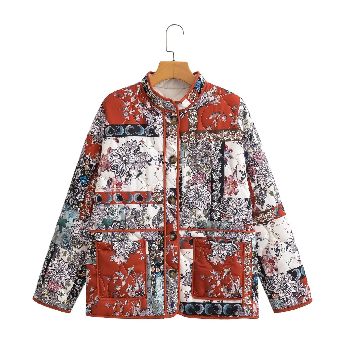 Damen Steppjacke Floralmuster Praktische Taschen Norvielle