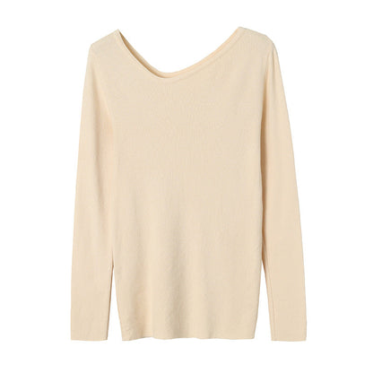 Damen Langärmliges Oberteil Feine Rippstruktur Vielseitig Beige