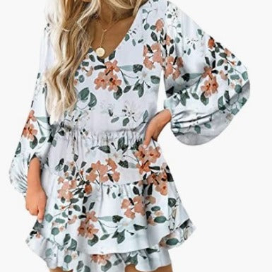 Damen Kleid Kurzarm mit Puffärmeln Norvielle