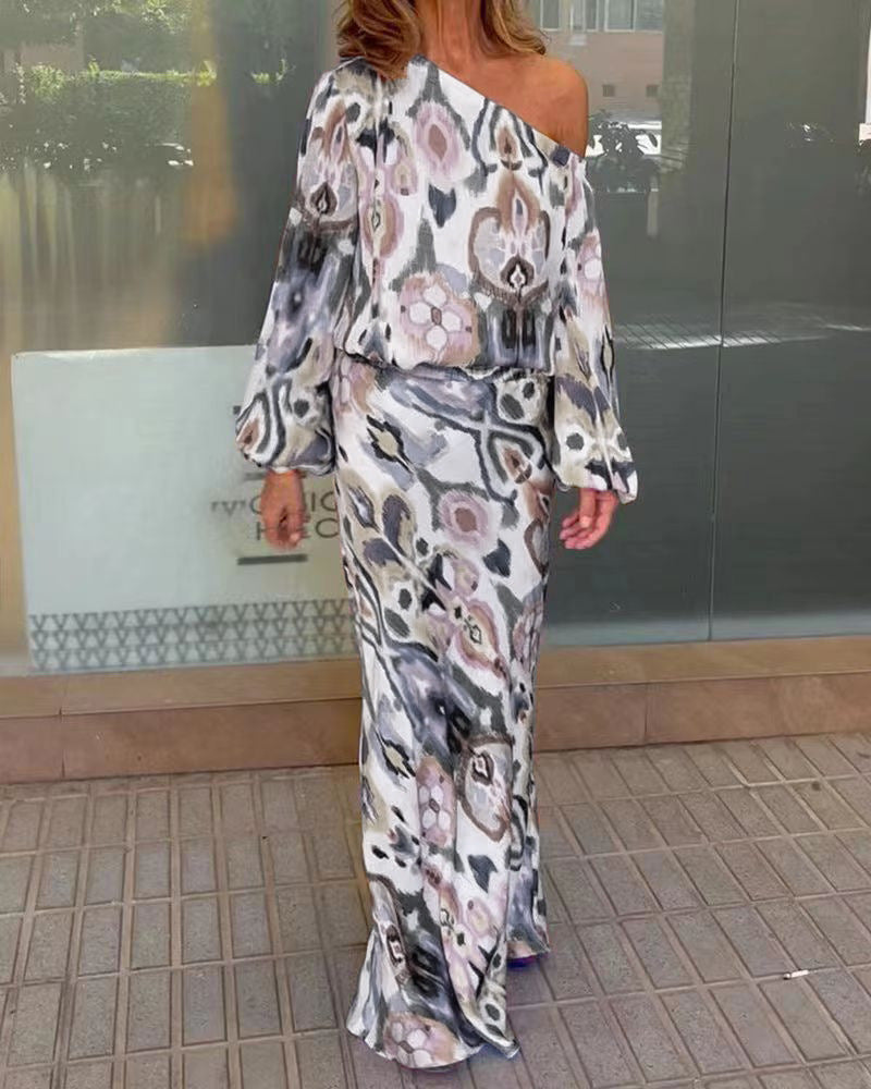 Damen Maxikleid Asymmetrisch Geschmeidige Ärmel Norvielle