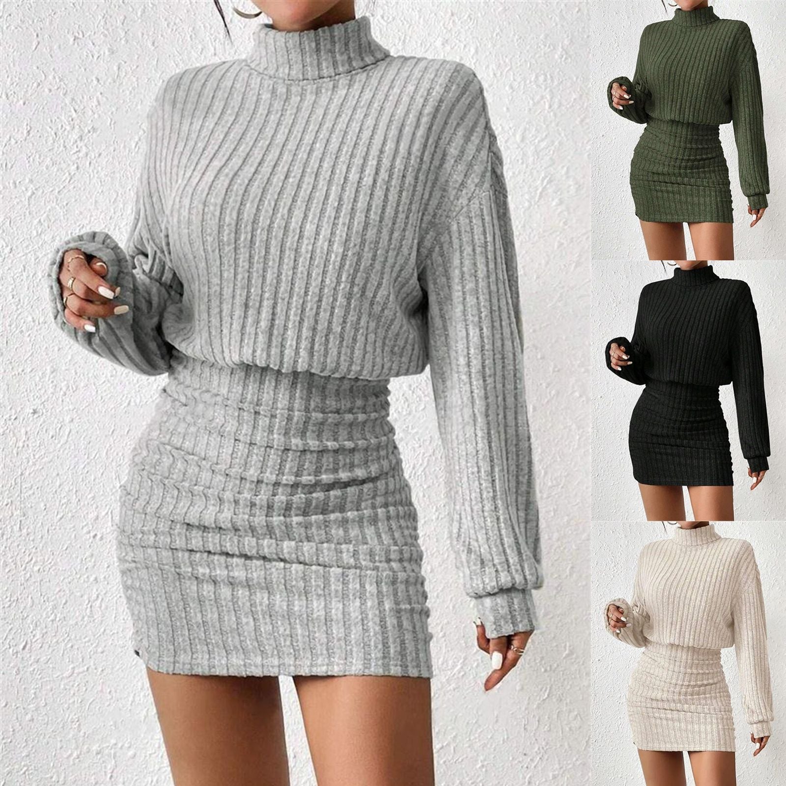 Damen Strickkleid Rollkragen Ärmel Norvielle - Norvielle