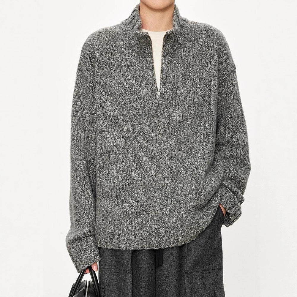 Damen Grobstrickpullover Norvielle Hochkragen Halbzipper