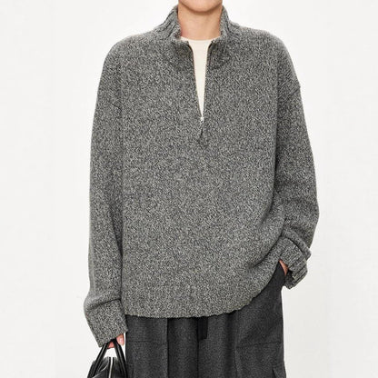 Damen Grobstrickpullover Norvielle Hochkragen Halbzipper
