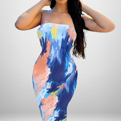 Damen Maxikleid Schulterfrei Farbenfroh Norvielle
