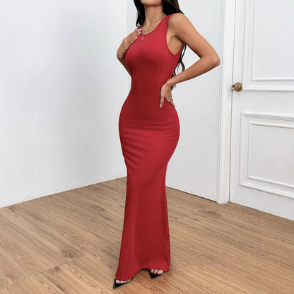 Damen Ripp Maxi-Kleid Figurbetont Rundhalsausschnitt Norvielle