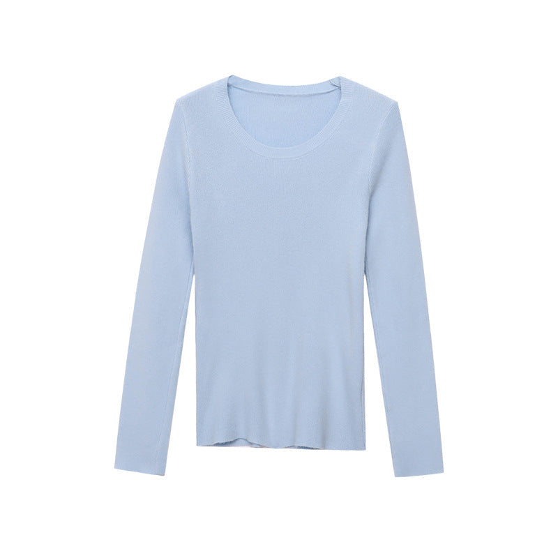 Damen Rippenshirt Figurbetont Rundhalsausschnitt Langarm Norvielle