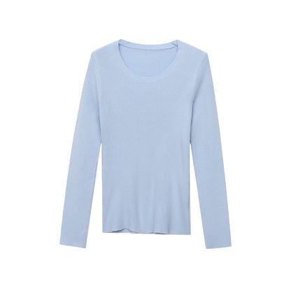 Damen Rippenshirt Figurbetont Rundhalsausschnitt Langarm Norvielle