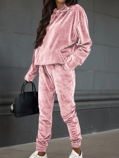 Damen Sportliches Fleece-Set mit Hoodie und elastischem Bund