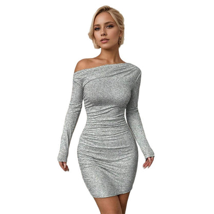 Damen Minikleid Schulterfrei Raffung Norvielle