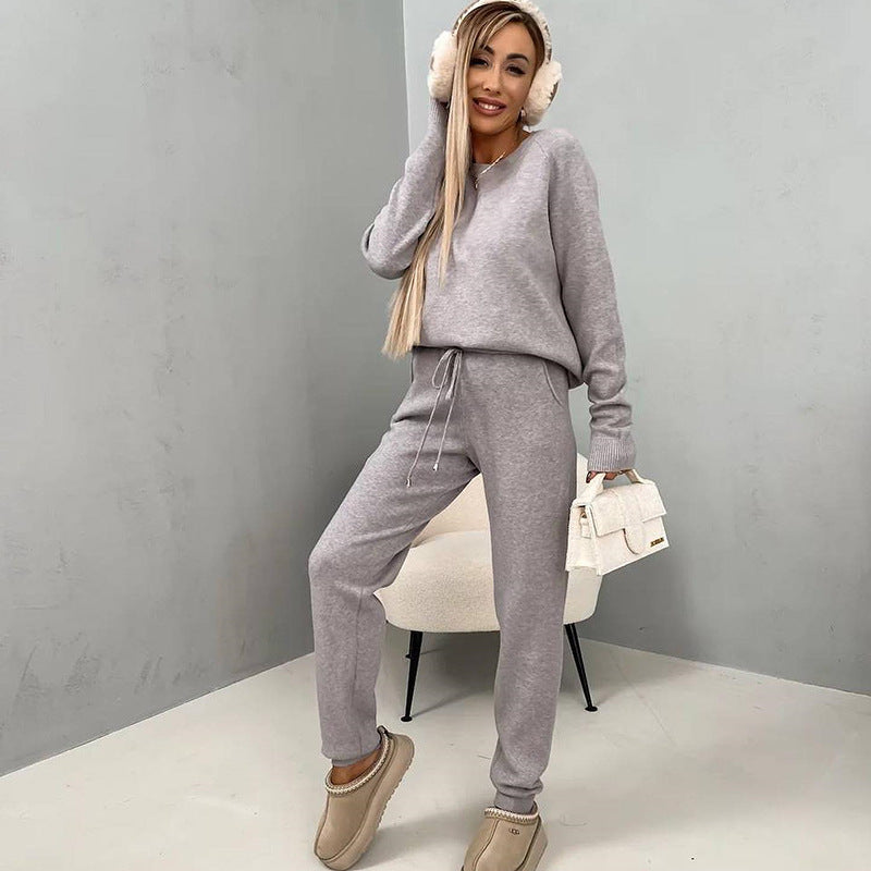 Damen Fleece Lounge Set Elastischer Bund Weiches Material Beige - Norvielle