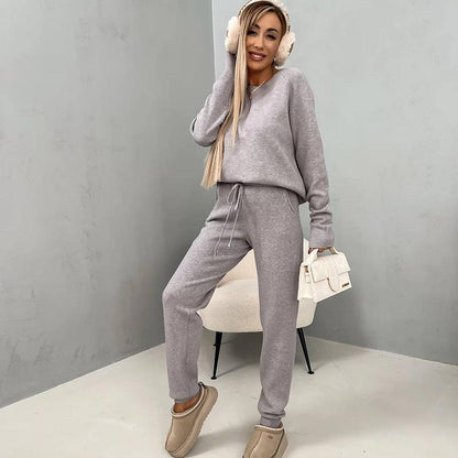 Damen Fleece Lounge Set Elastischer Bund Weiches Material Beige - Norvielle
