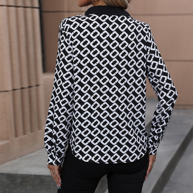 Damen Bluse Grafisches Muster Elegante Schleife Bluse Norvielle