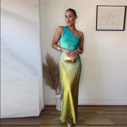 Damen Maxikleid Asymmetrisch Farbverlauf Bequem Norvielle - Norvielle
