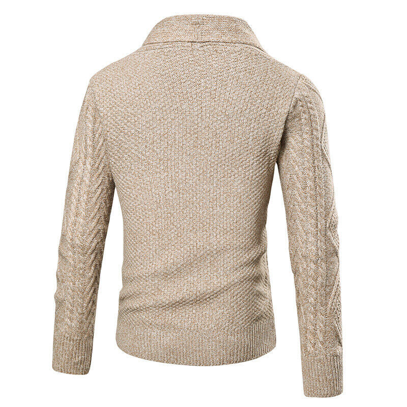 Herren Strickcardigan Modernes Zopfmuster Aufgesetzte Taschen Beige