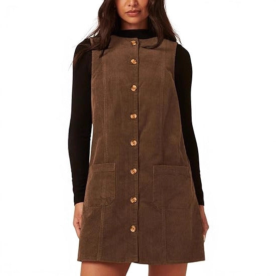 Damen Cordkleid Knielang Mit Taschen Norvielle