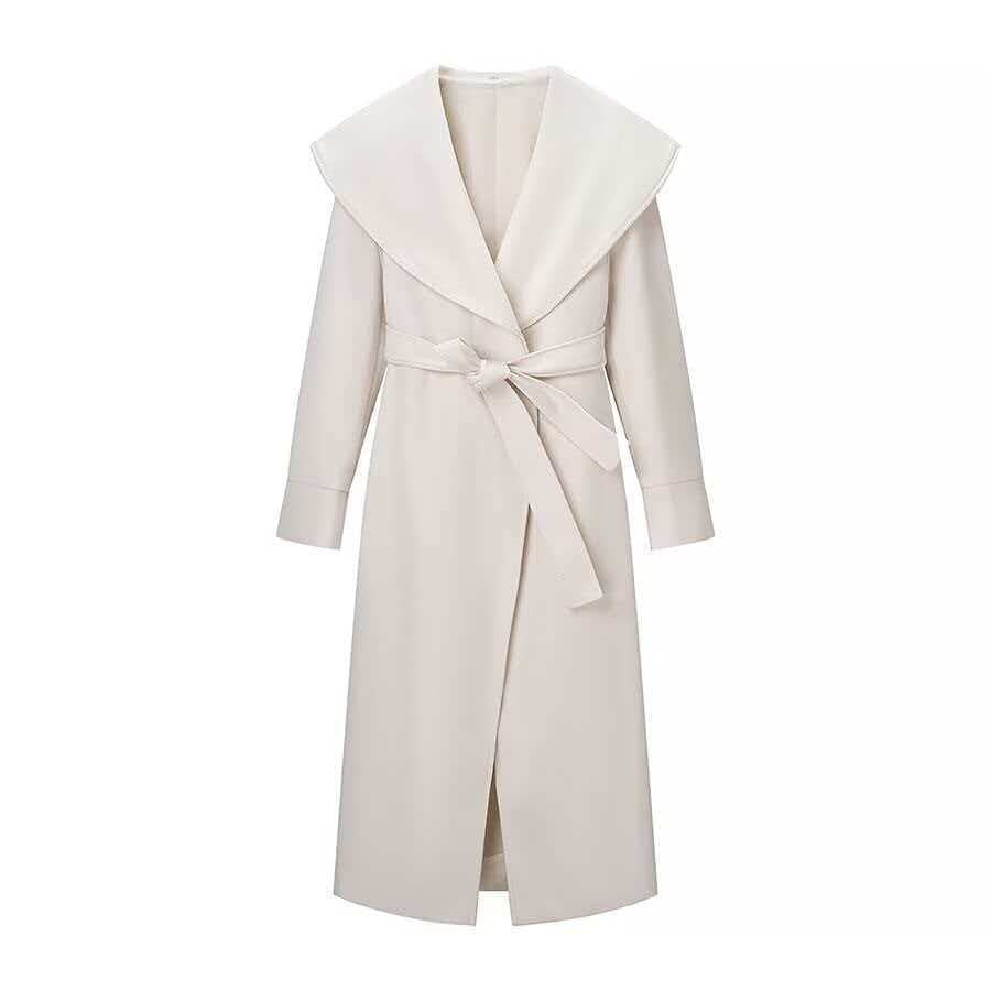 Damen Eleganter Mantel Breiter Revers Taillengürtel Norvielle