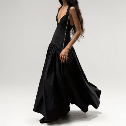 Damen Abendkleid V-Ausschnitt aufwendiger Rock Norvielle