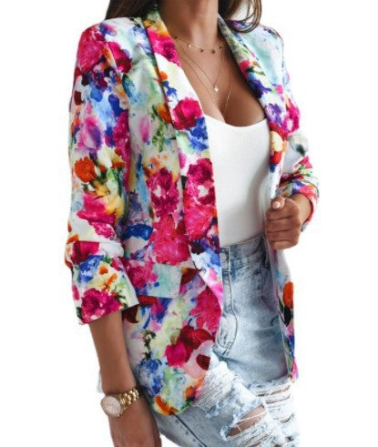 Damen Blazer Floralmuster Elegantes Design