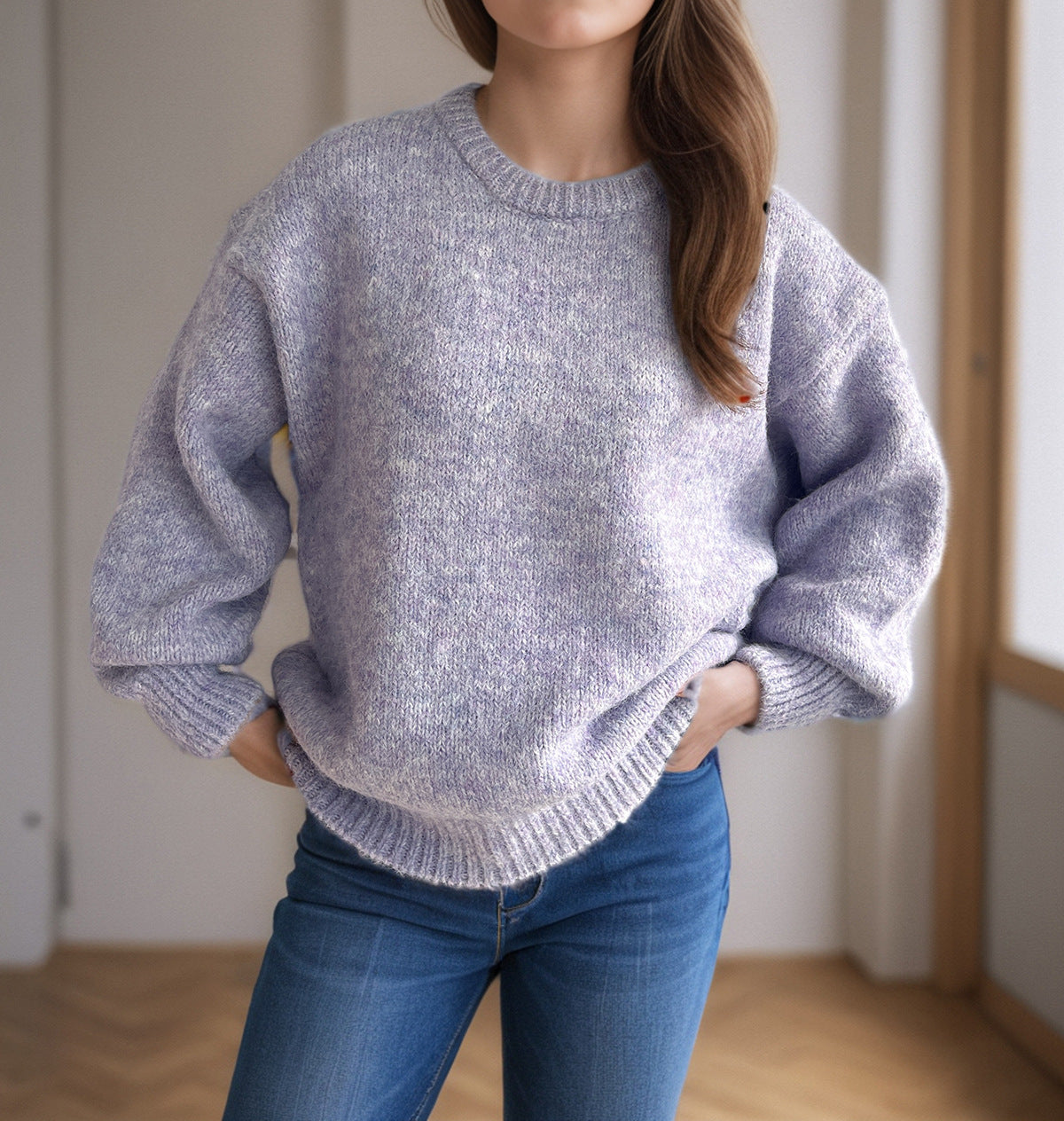 Damen Grobstrickpullover Moderner Schnitt Großzügige Ärmel Beige