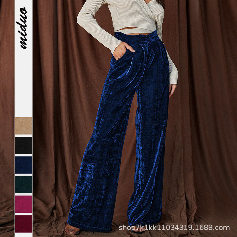 Damen Samt-Hosen Weite Passform Hohe Schlitze