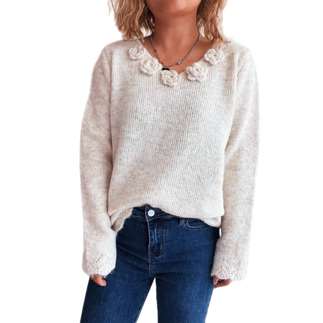 Damen Strickpullover Floralmuster Norvielle