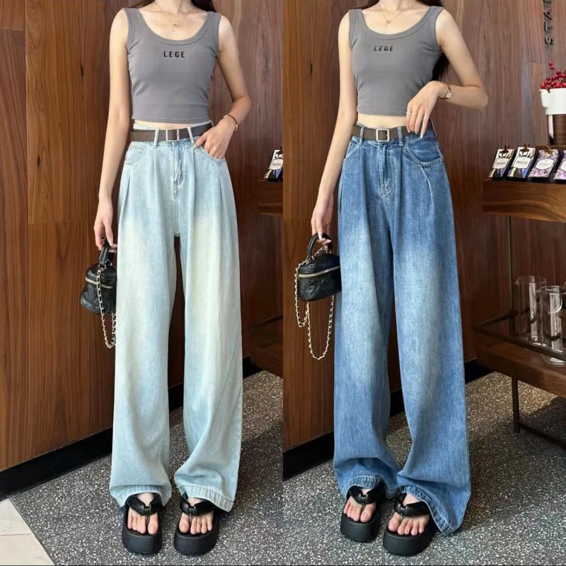 Damen Weite Jeanshose Hochbund - Norvielle