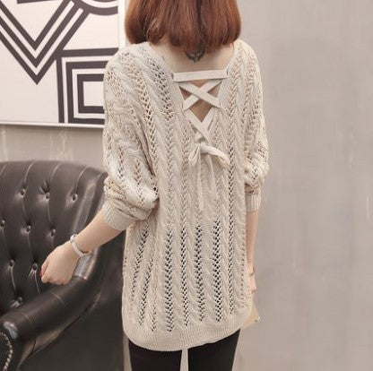 Damen Strickpullover V-Ausschnitt Feine Lochstruktur Norvielle