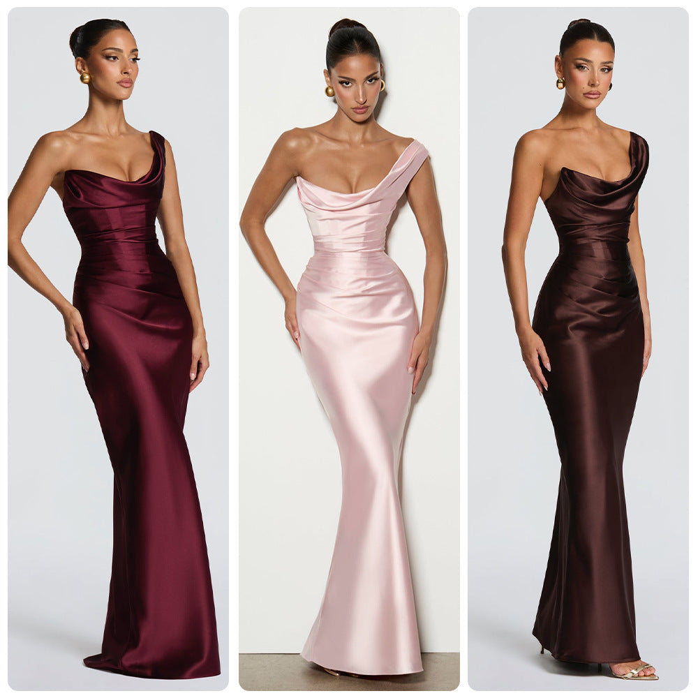 Damen Abendkleid Schulterfrei Satin Norvielle - Norvielle