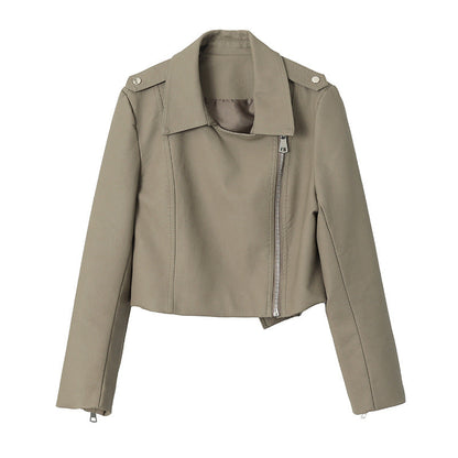 Vegane Damen Lederjacke Biker-Stil Asymmetrischer Reißverschluss