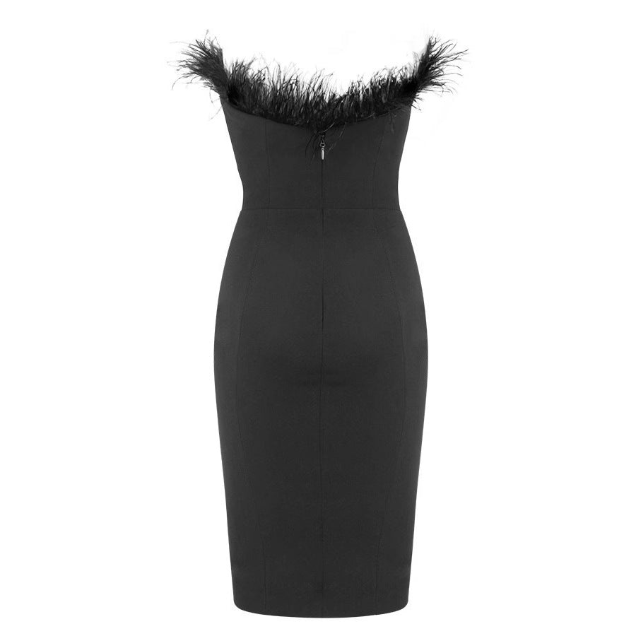 Damen Cocktailkleid Federnausschnitt Figurbetont Norvielle