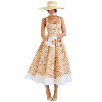 Damen Midi-Kleid Floralmuster Schmale Träger Norvielle