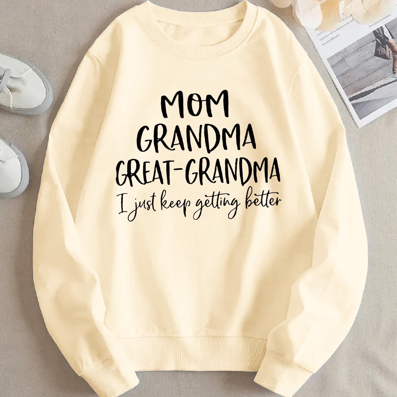 Damen Sweatshirt Kreativer Familienaufdruck Bequem Grün Norvielle