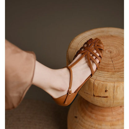 Damen Flachsandalen Verstellbarer Riemen Modischer Schnitt Beige