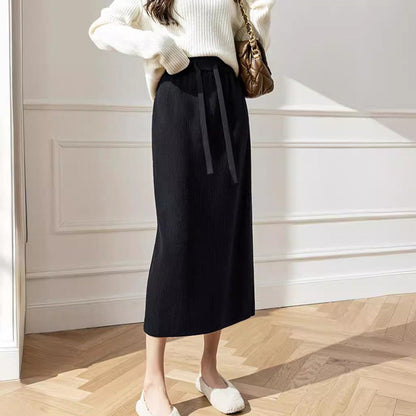 Damen Midi-Rock Elastischer Bund Taillierender Gürtel