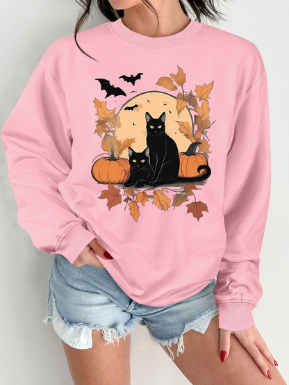 Damen Sweatshirt Herbstlich Katzen Kürbis Design Norvielle