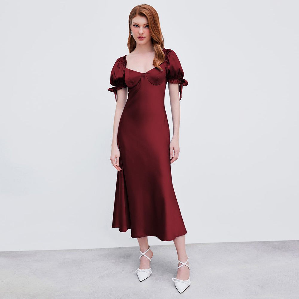 Damen Midi-Kleid mit Puffärmeln und V-Ausschnitt Norvielle