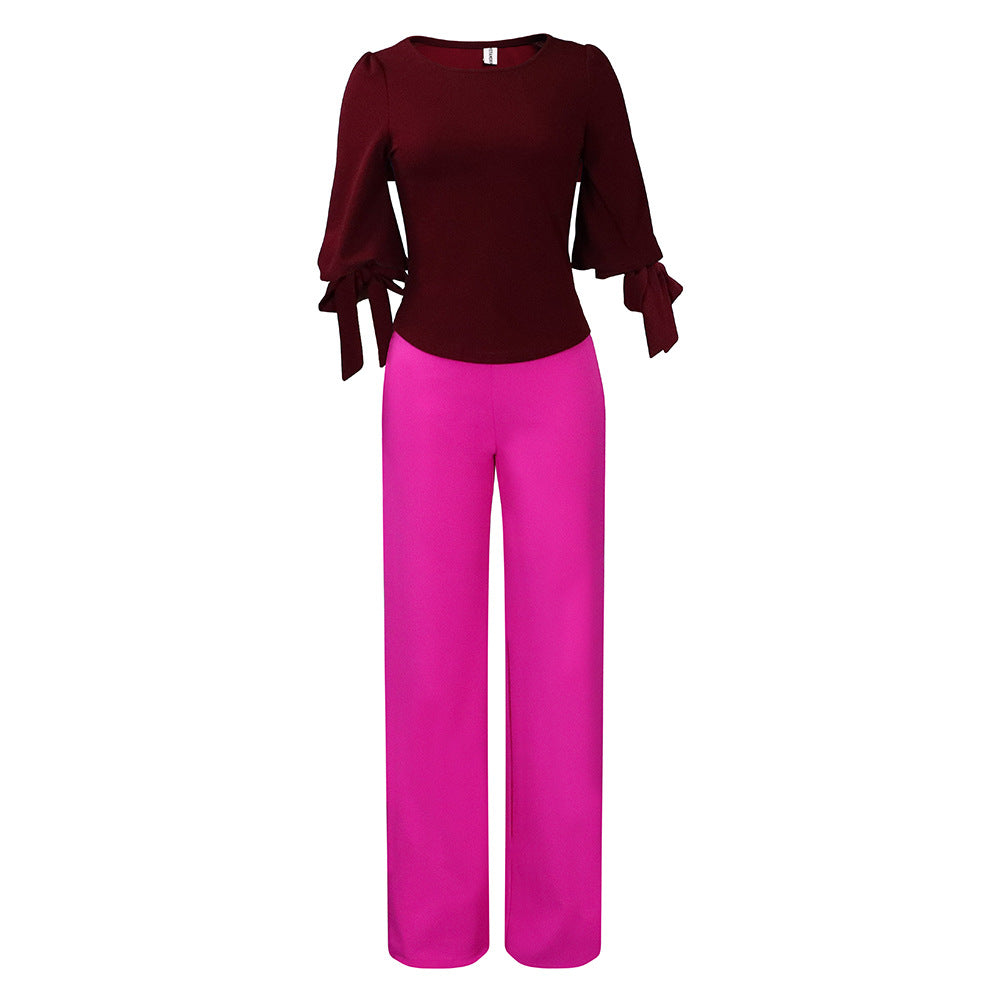 Damen Jumpsuit Trompetenärmel Bindeband