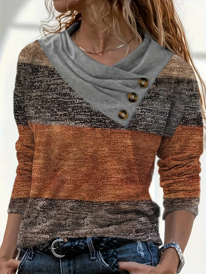 Damen Pullover Asymmetrischer Kragen Knopfdetails