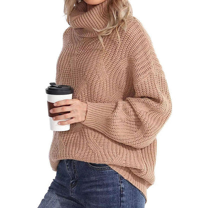 Damen Strickpullover Hochkragen Strukturmasche