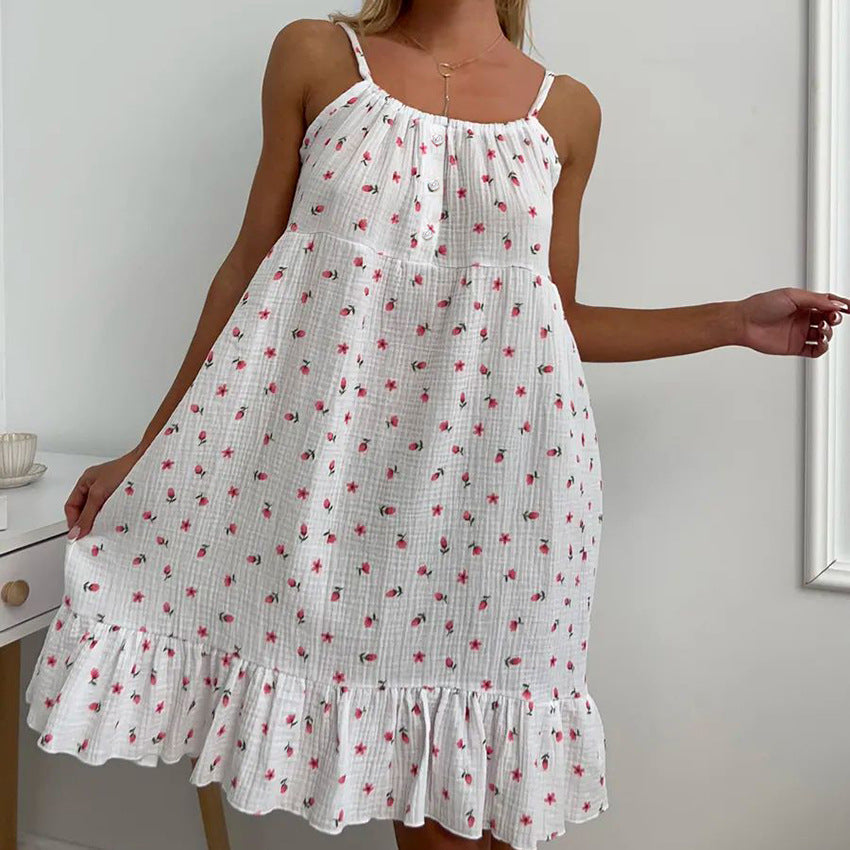 Damen Sommerkleid Rüschensaum Florales Muster Norvielle