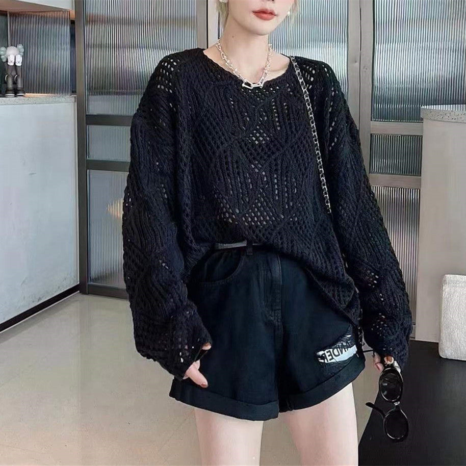 Damen Strickpullover Netzdesign Luftiger Norvielle