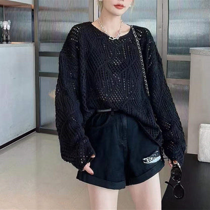 Damen Strickpullover Netzdesign Luftiger Norvielle