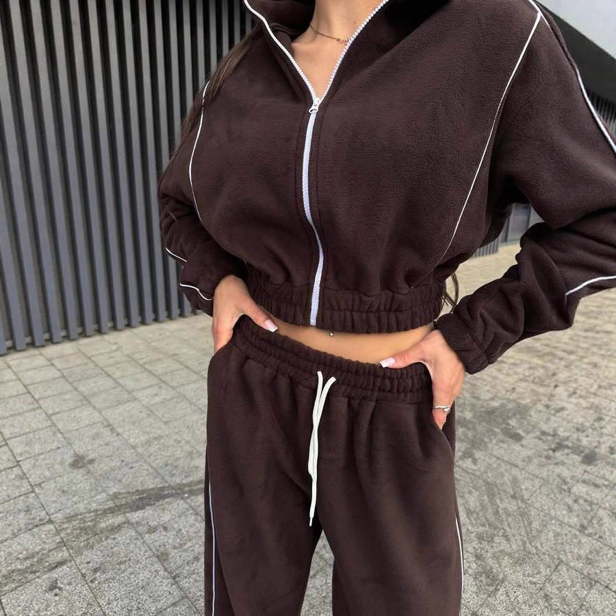 Damen Fleece-Jogginganzug Elastischer Bund Hochkragen