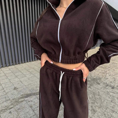 Damen Fleece-Jogginganzug Elastischer Bund Hochkragen