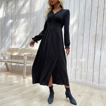 Damen Kleid Knielang Mit Knöpfen Dekorativ