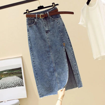Damen Maxi-Rock aus Denim mit seitlichem Schlitz