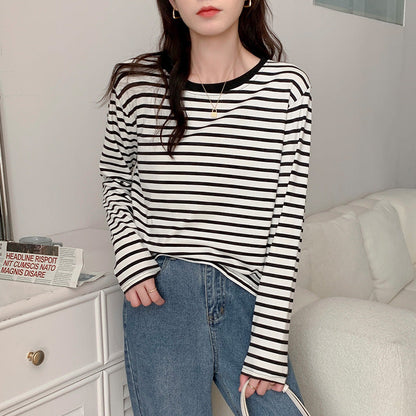 Damen Langärmliges T-Shirt Gestreift Baumwolle Norvielle