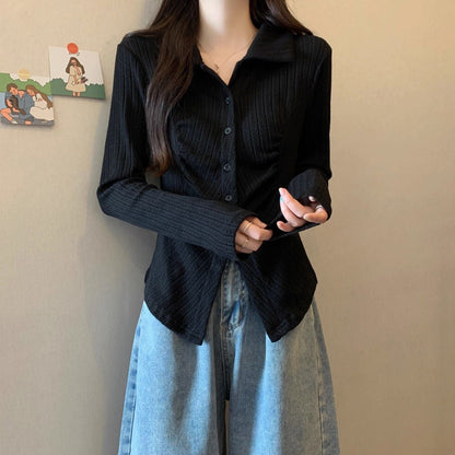Damen Rippstrickbluse Langärmlig Norvielle